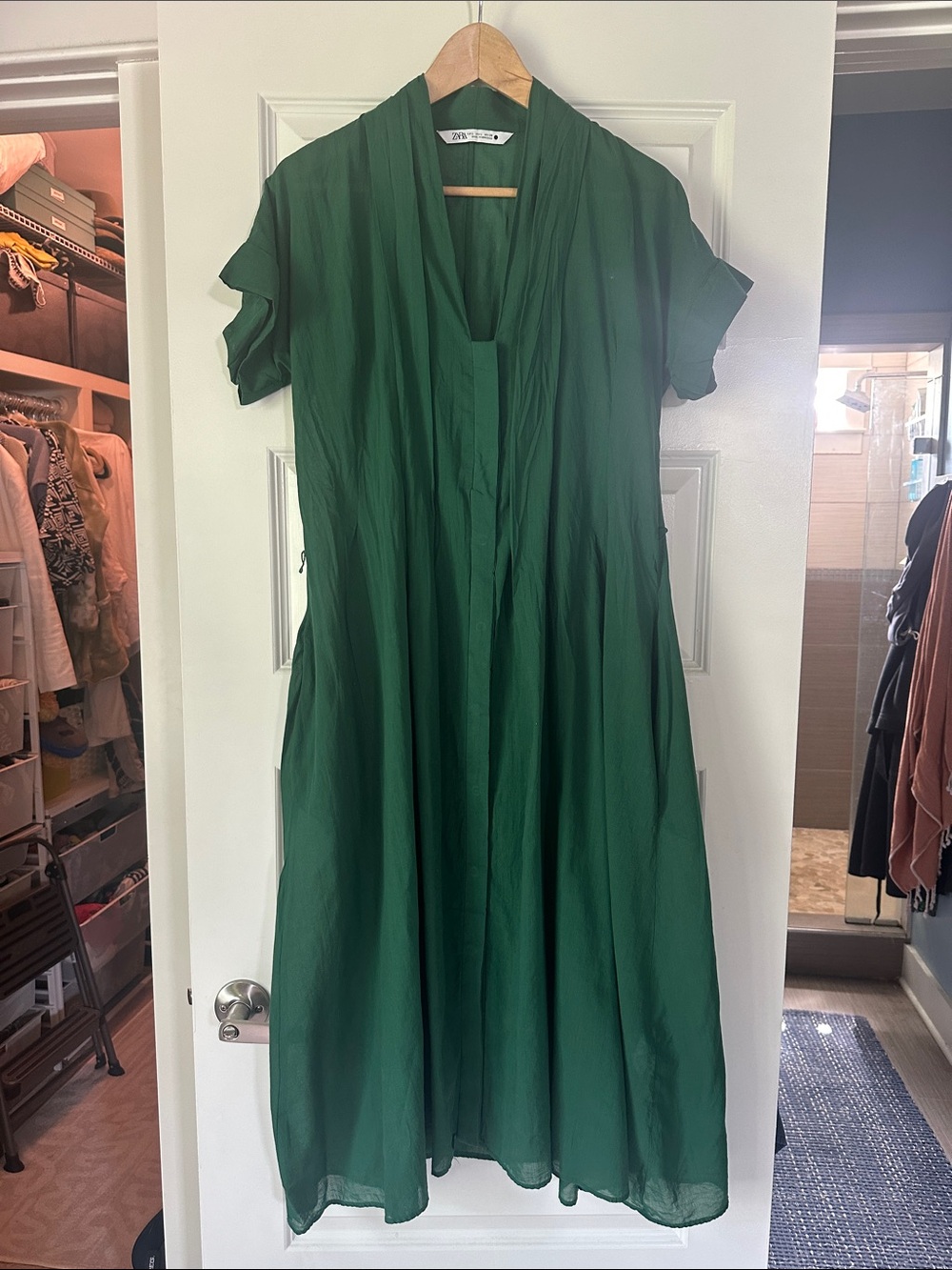 Zara Green Short-Sleeve Midi shirt Dress